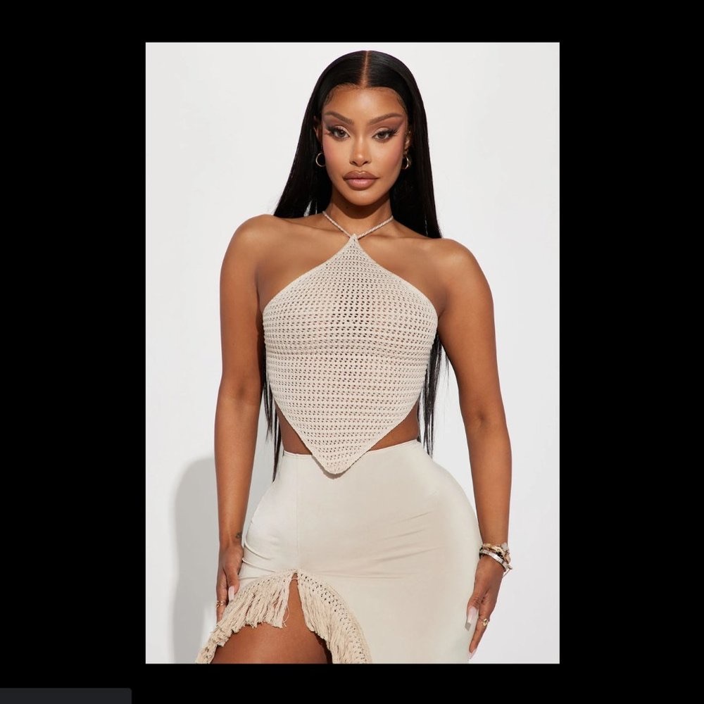 NWT Fashion Nova Vinson Crochet Halter Top - Taupe SIZE LARGE